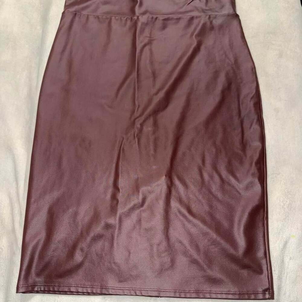 Simlu Faux Leather Midi Skirt Burgundy 2X